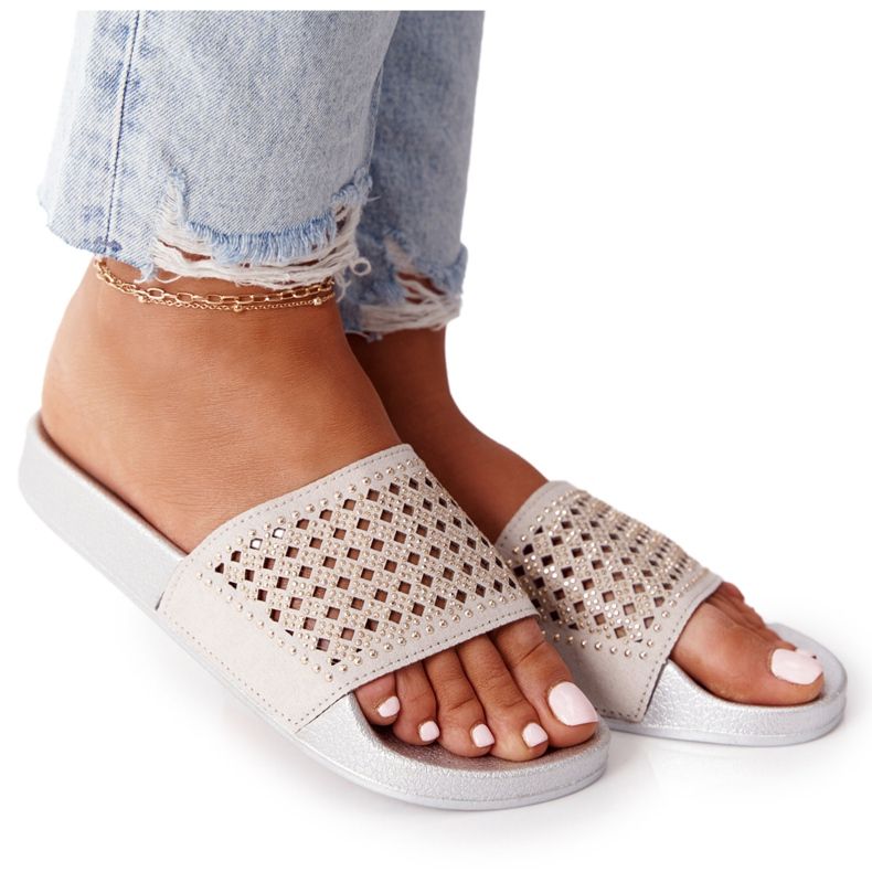 EVE Šedé gumové pantofle Tonya Sequins šedá