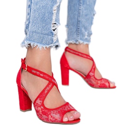 Červené krajkové sandály na sloupku Beth