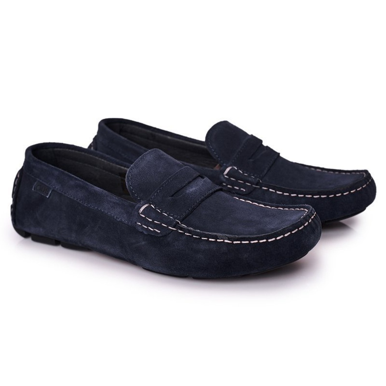 Semišové ležérní mokasíny GOE HH1N4065 Navy Blue námořnická modrá