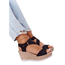 Kožené sandály na klínu Big Star FF276016 Black černý