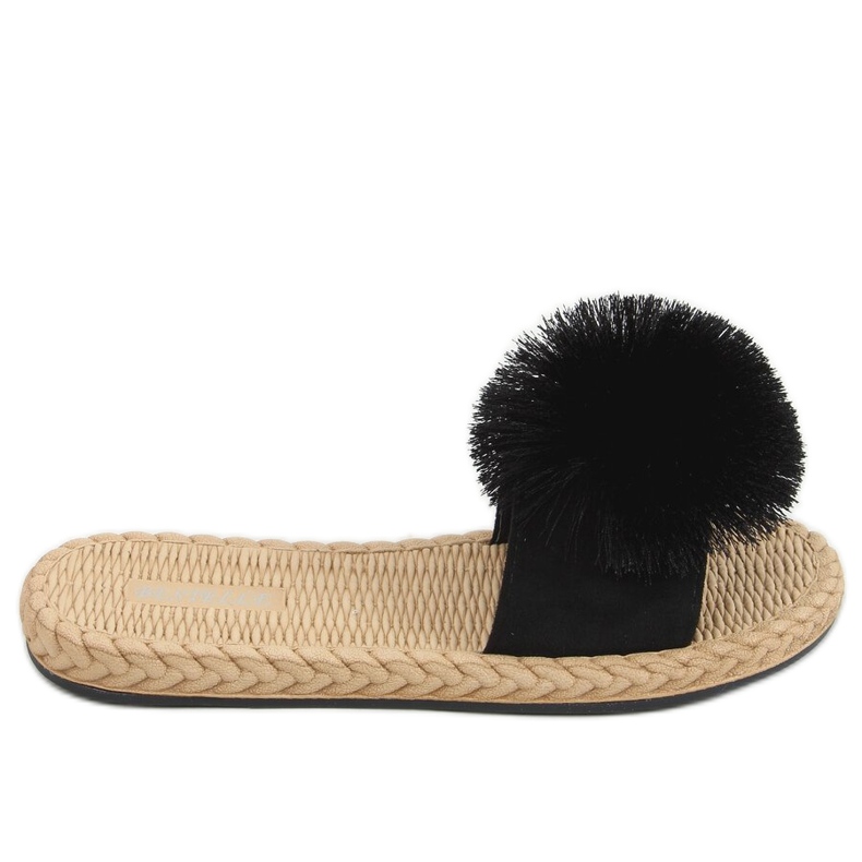 Černé pantofle S-410 Černé s bambulí černá