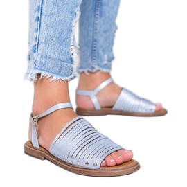 Hnědé lesklé modré sandály růžový Hnědé lesklé modré sandály růžový