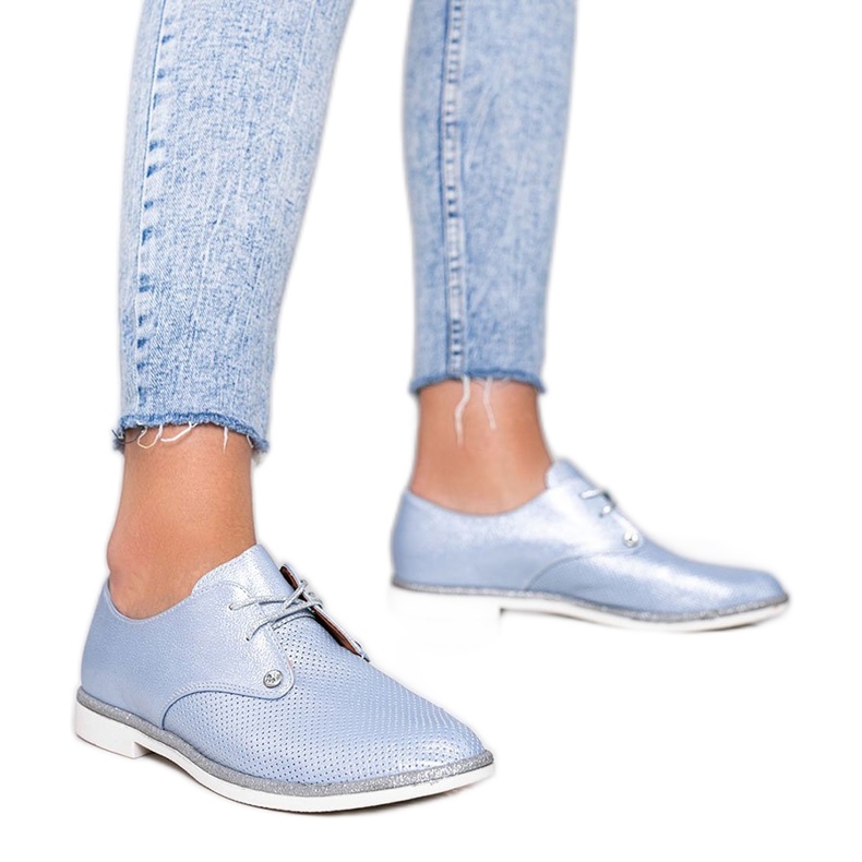 Modré lesklé prolamované boty Grand Street modrý