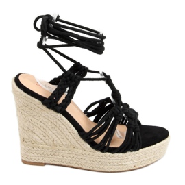 Černé espadrilky na klínku spletené černé M319P černé černý