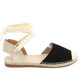 Černé espadrilky svázané kotníkem H-107 Black béžový černý
