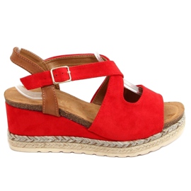 Červená YL90 Červené espadrilky na klíncích červený