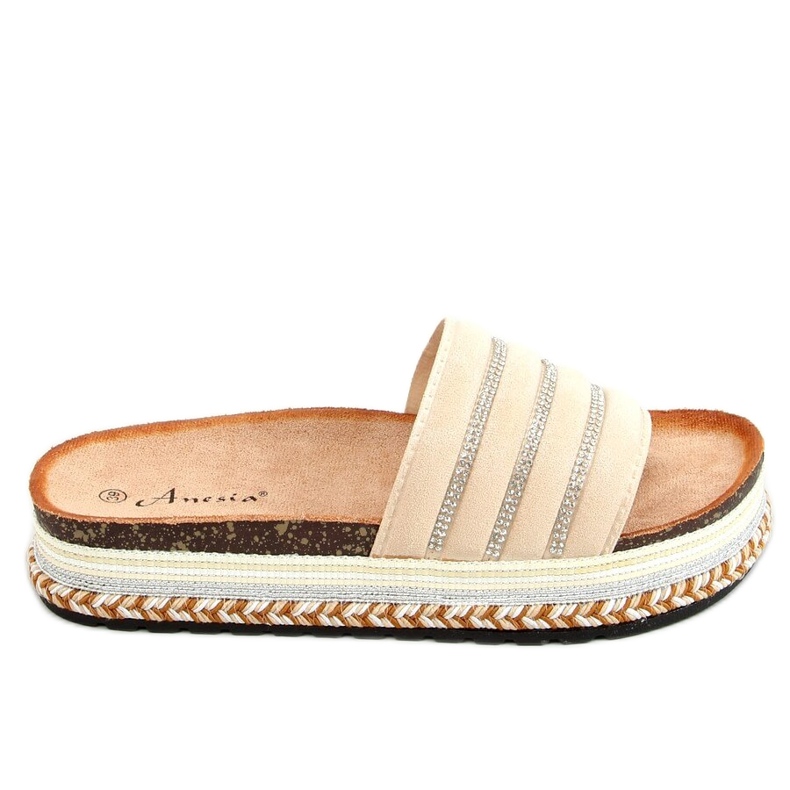 Pantofle na zdobené podrážce N-96 Beige béžový