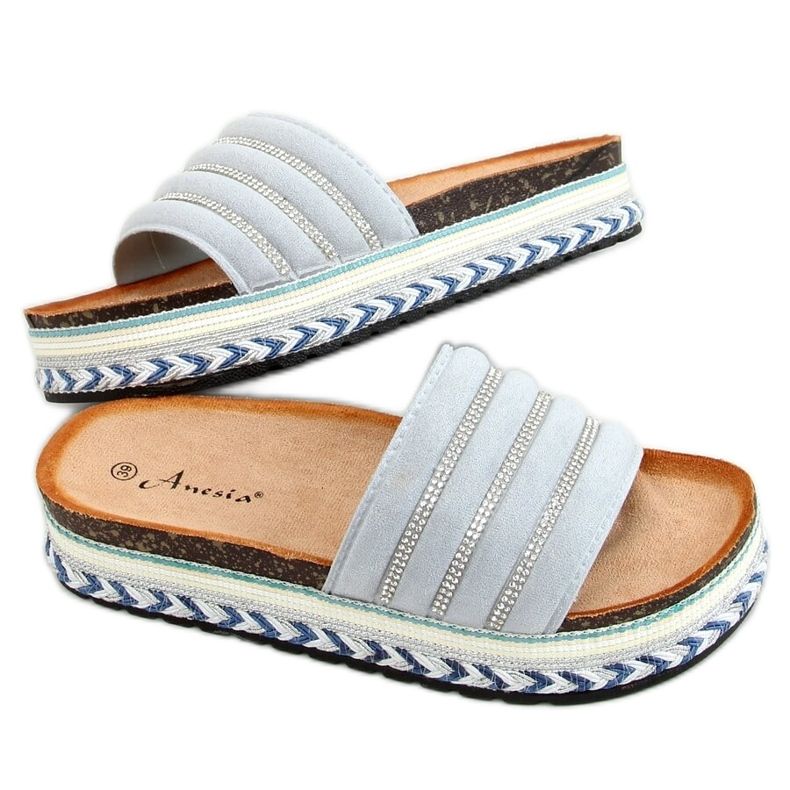 Modré pantofle N-96 Blue na zdobené podrážce modrý Modré pantofle N-96 Blue na zdobené podrážce modrý