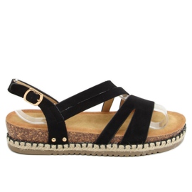 Black Boho espadrilles sandály FD002 Black černý