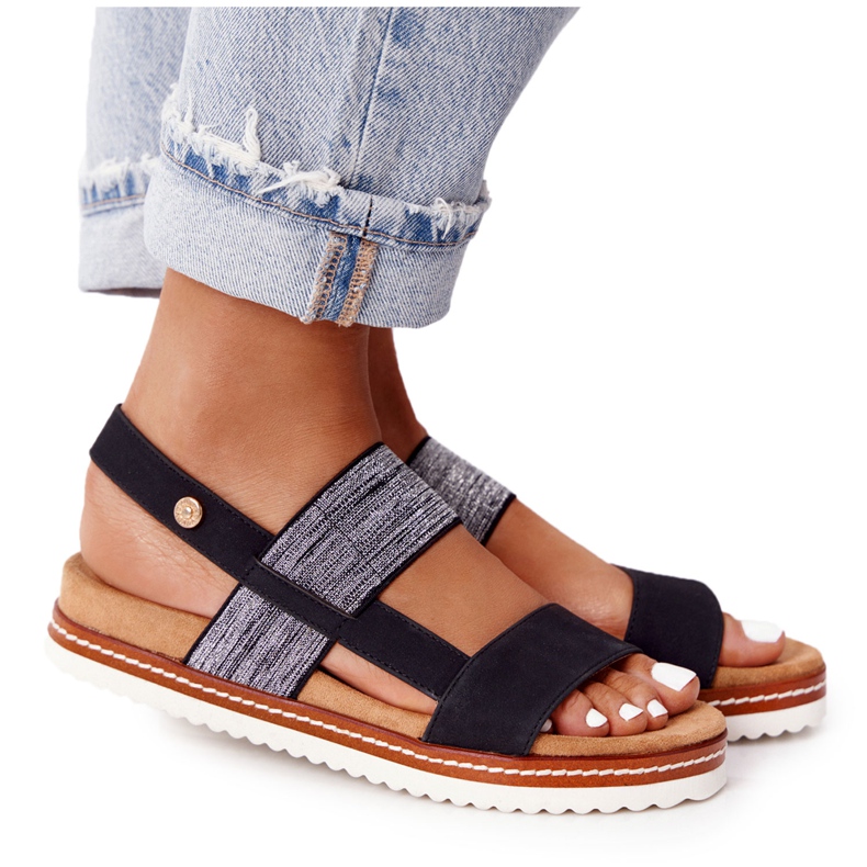 EVE Sandály se stříbrnou manžetou, černá Almeria