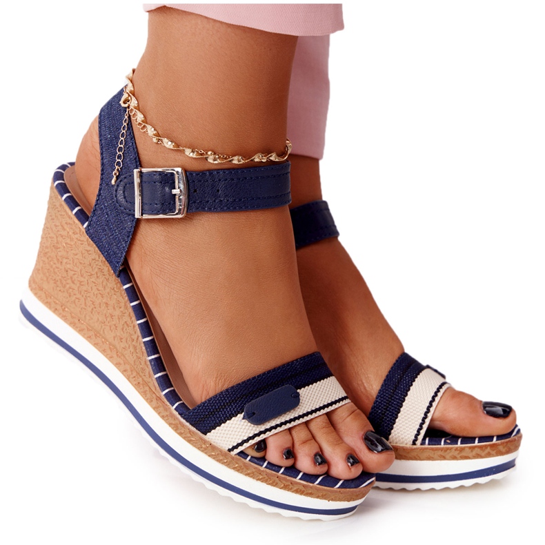 PG1 Navy Blue Tropical Wedge Sandals béžový hnědý námořnická modrá