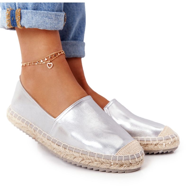 Kožené espadrilky na pletené podrážce Big Star HH274504 Silver stříbrný