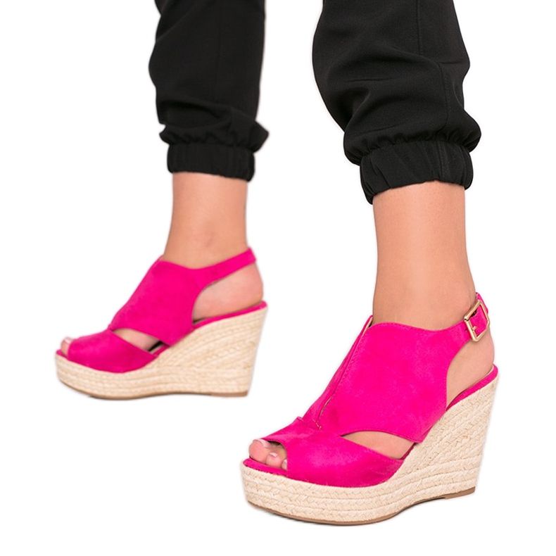 Růžové espadrilky na klínku Pretty Woman červené