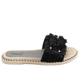 Černé pantofle LS003 Černé s květinami černá Černé pantofle LS003 Černé s květinami černá