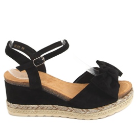 Černé espadrilky na klínku s mašlí YL92 Black černá Černé espadrilky na klínku s mašlí YL92 Black černá