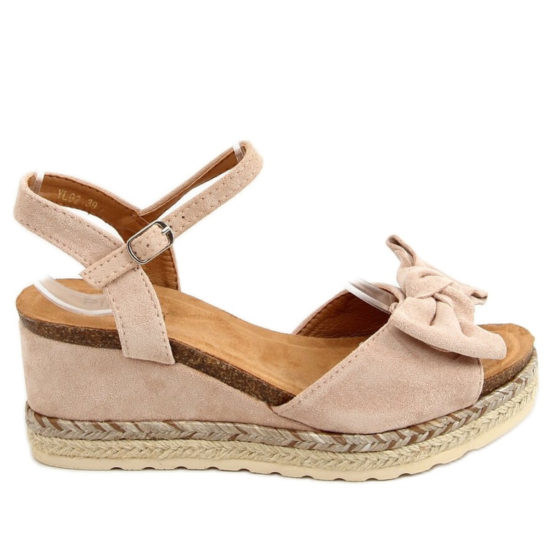 Béžové espadrilky na klíncích s mašlí YL92 Beige béžový