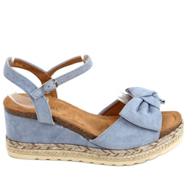 Espadrilky na klíncích s mašlí, modrá YL92 Blue modrý