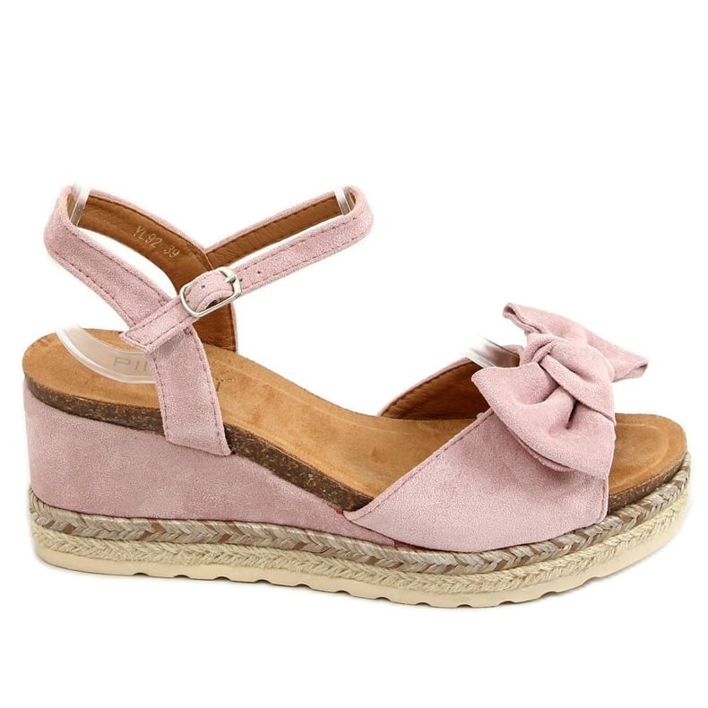 Espadrilky na klíncích s mašličkou růžová YL92 Pink růžový