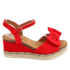 Espadrilky na klínku s mašlí, červená YL92 červená červený