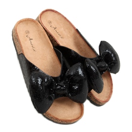 Černé pantofle Mickey s mašlí N-79 Black černý