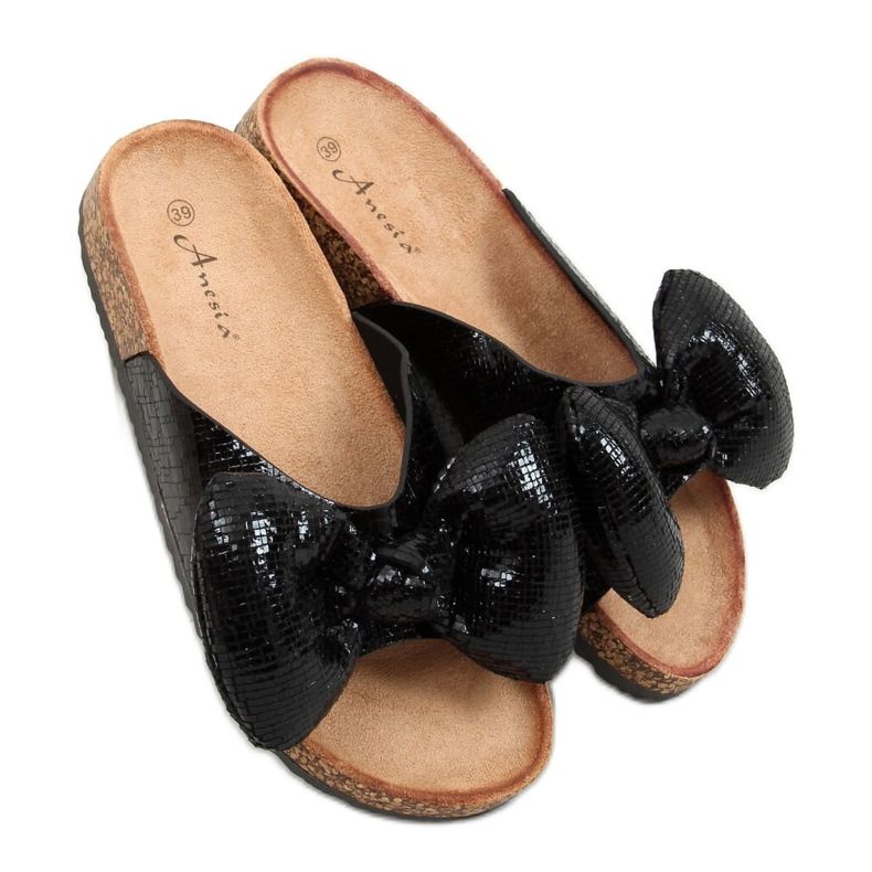 Černé pantofle Mickey s mašlí N-79 Black černá