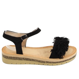 Černé sandály s třásněmi JN315 Black černý