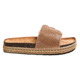 SHELOVET Módní křišťálové pantofle zlatý