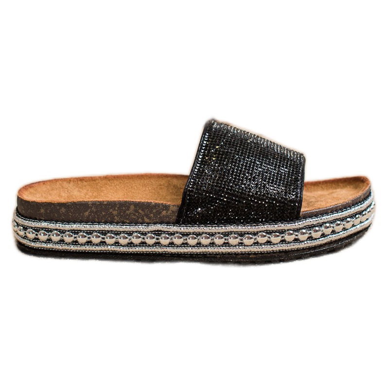 SHELOVET Módní křišťálové pantofle černá