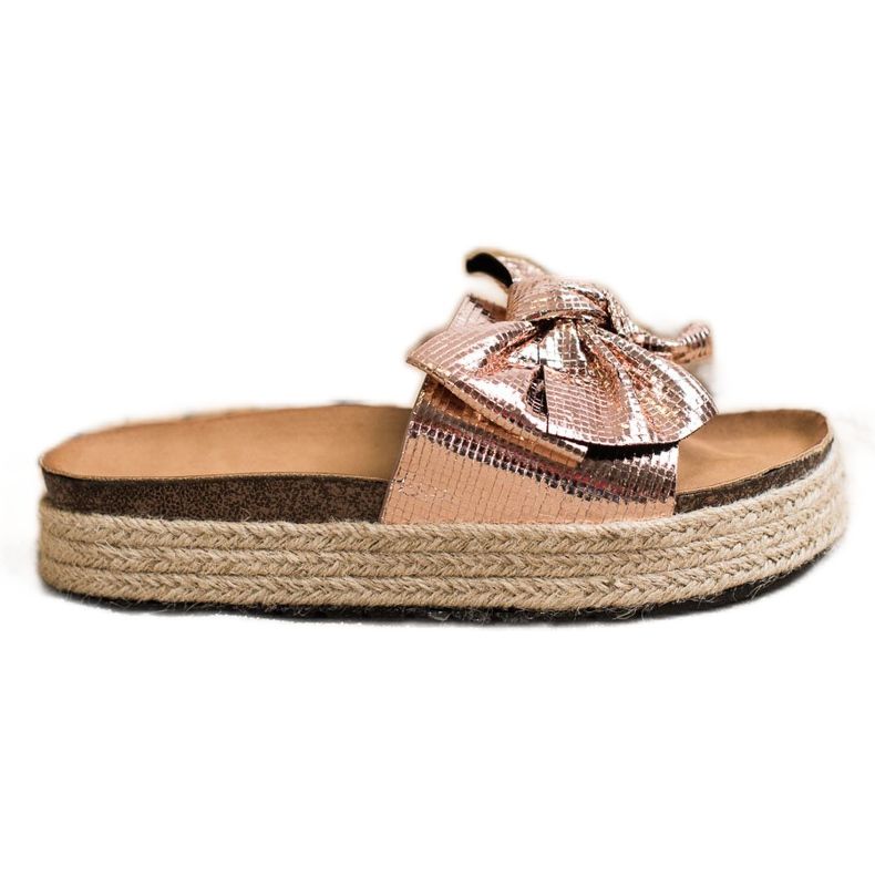 SHELOVET Lesklé pantofle s mašlí zlatý