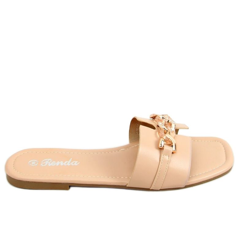 Béžové pantofle s ozdobným řetízkem 35-230 Béžové béžový