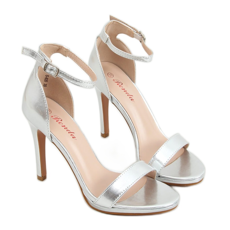 Stříbrné sandály na vysokém podpatku S-835 Silver stříbrný