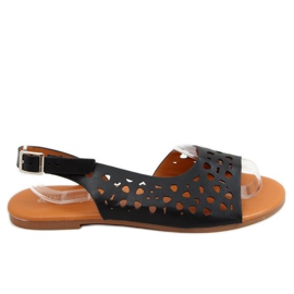 Prolamované asymetrické černé sandály HY23-13 černé černá