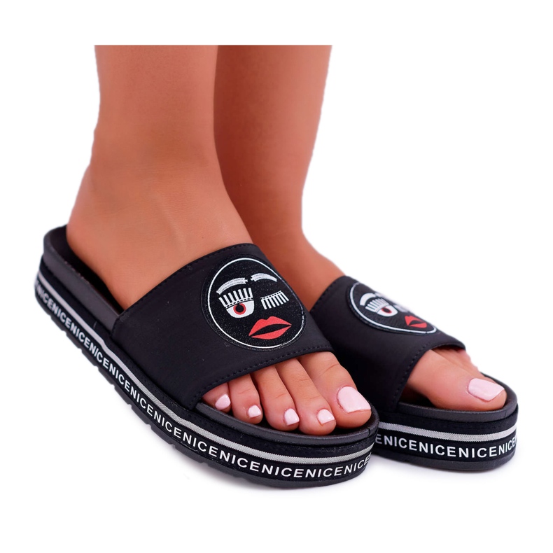 Dámské pantofle na platformě S.Barski 802-10 černé černá