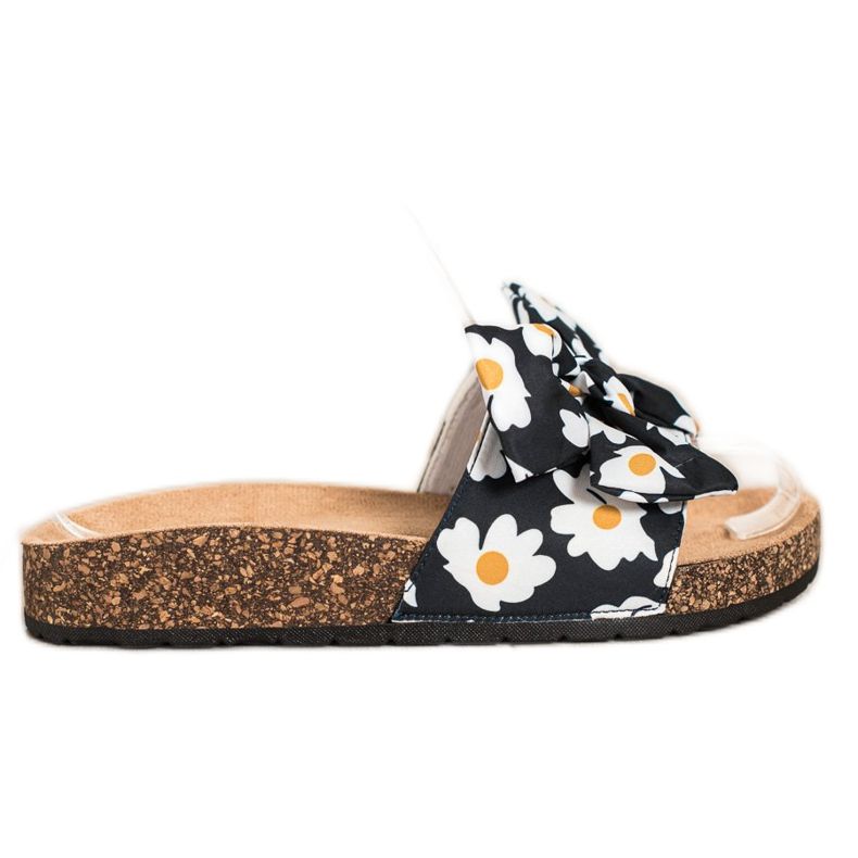 SHELOVET Módní pantofle s květinami černá