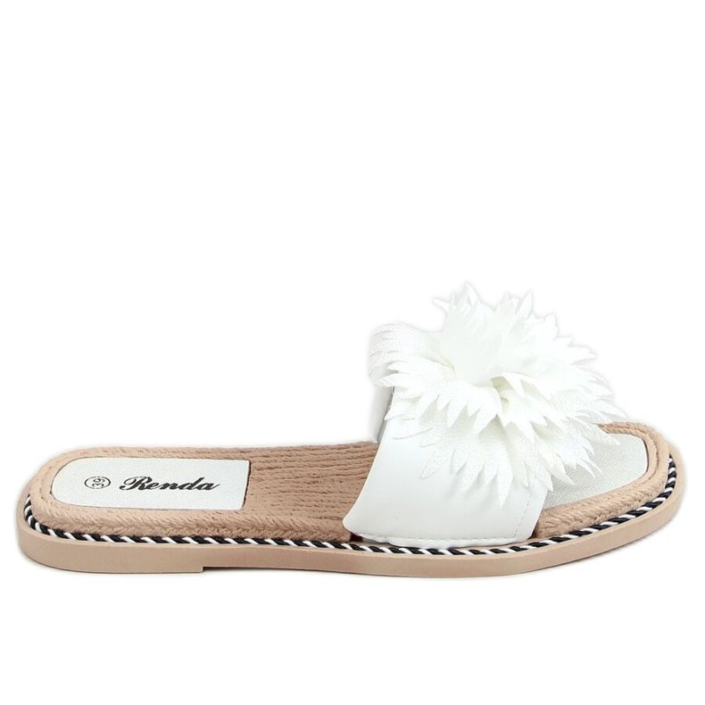 Bílé pantofle s květinami 35-218 Bílé bílý Bílé pantofle s květinami 35-218 Bílé bílý
