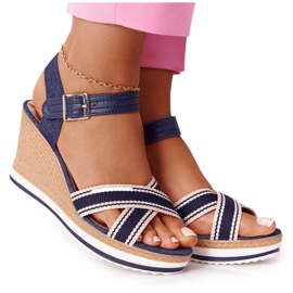 PG1 Sandály na klínku Navy Blue Sea Wave námořnická modř
