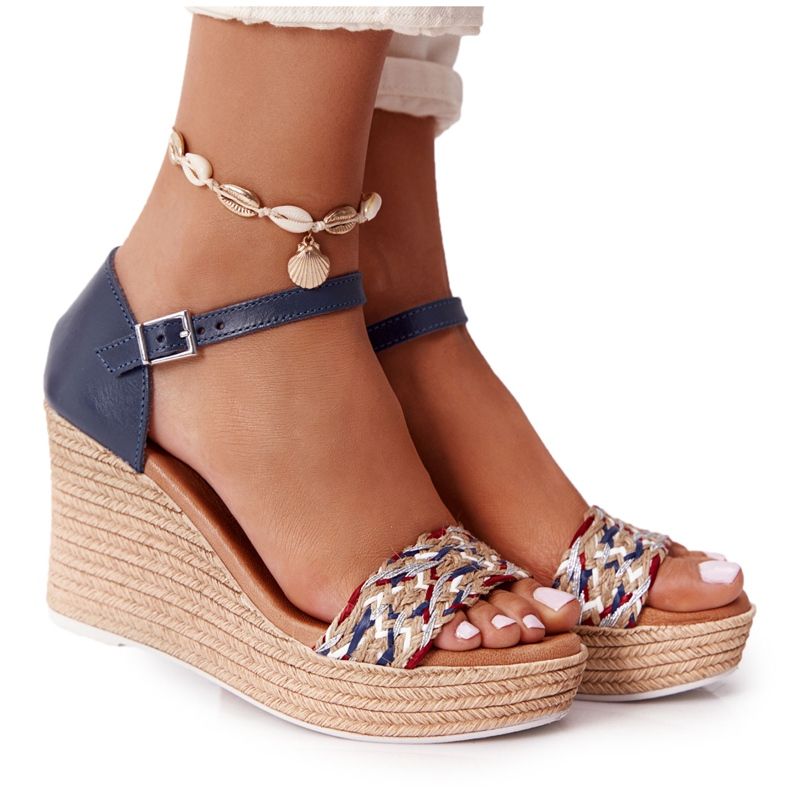 Kožené klínové sandály Maciejka L4869-17 Navy Blue námořnická modrá