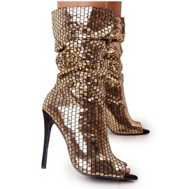 LU BOO Boty na vysokém podpatku, zlatá noc zlatý