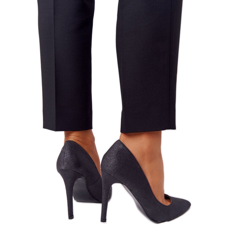 Elegantní třpytivé Lu Boo černé vysoké podpatky černá