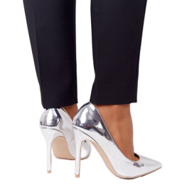 Elegantní lakované vysoké podpatky Lu Boo Silver stříbro