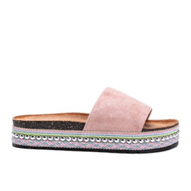 Růžové pantofle s ozdobnou podrážkou Fiore růžový