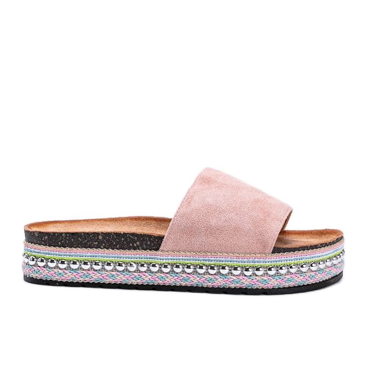 Růžové pantofle s ozdobnou podrážkou Fiore růžový