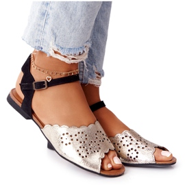 Kožené sandály Maciejka 05199-25 černé a zlaté černá zlatý