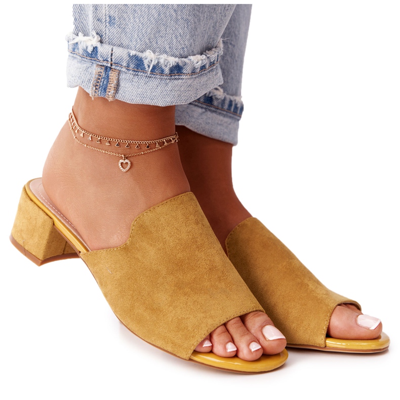 Semišové pantofle na patě Sergio Leone KL313 žlutá