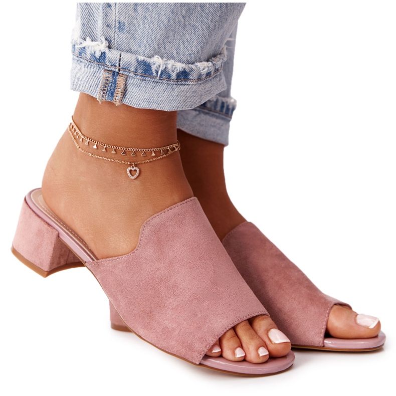 Semišové pantofle na patě Sergio Leone KL313 Růžová růžový