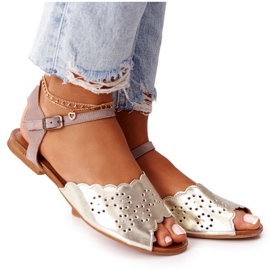 Kožené sandály Maciejka 05199-04 béžové a zlaté béžový zlatý