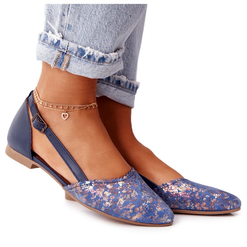 Maciejka 4972A-17 Navy Blue Leather Ballerinas námořnická modrá