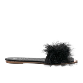 Černé pantofle s peřím Vampi černá Černé pantofle s peřím Vampi černá