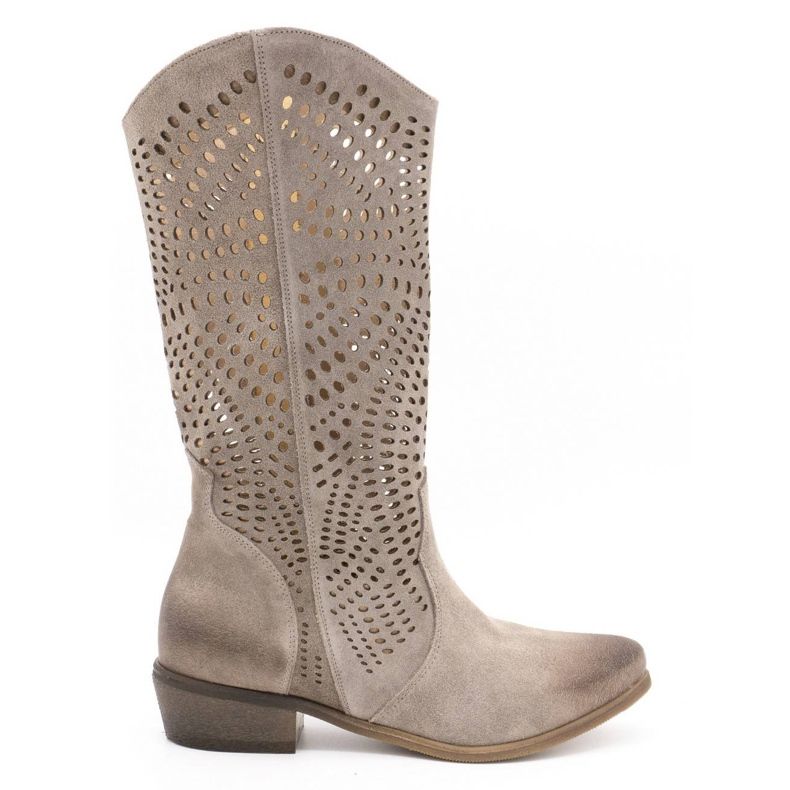 Exousite Dámské prolamované kožené boty 1229 šedé šedá