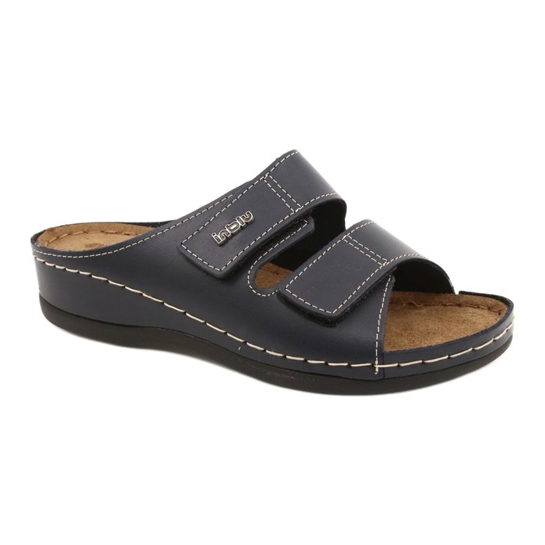 Dámské kožené pantofle žen inblu 158d106 námořnictvo modrá modrý